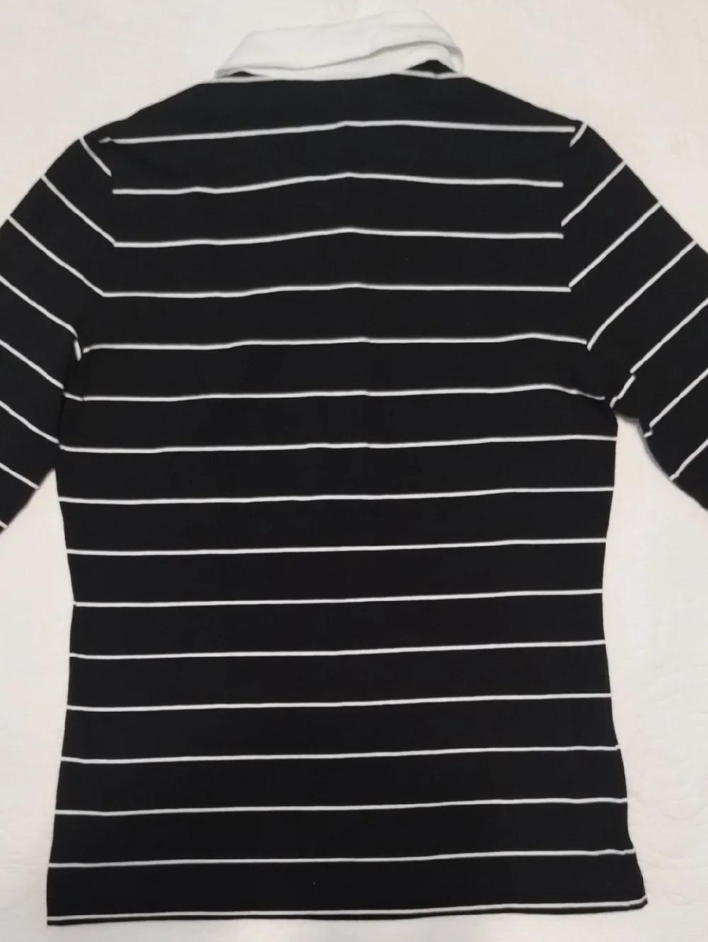 Lacoste Black Polo Top with White Stripes & White Collar - Picture 6 of 7